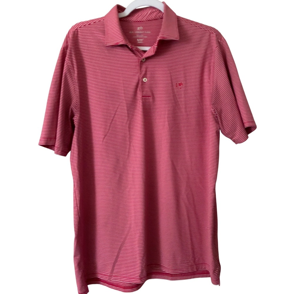 Southern Tide Polo Shirt Mens M Pink Striped Brrr Performance Stretch Skipjack